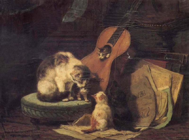 Henriette Ronner Cat,book and fiddle Germany oil painting art